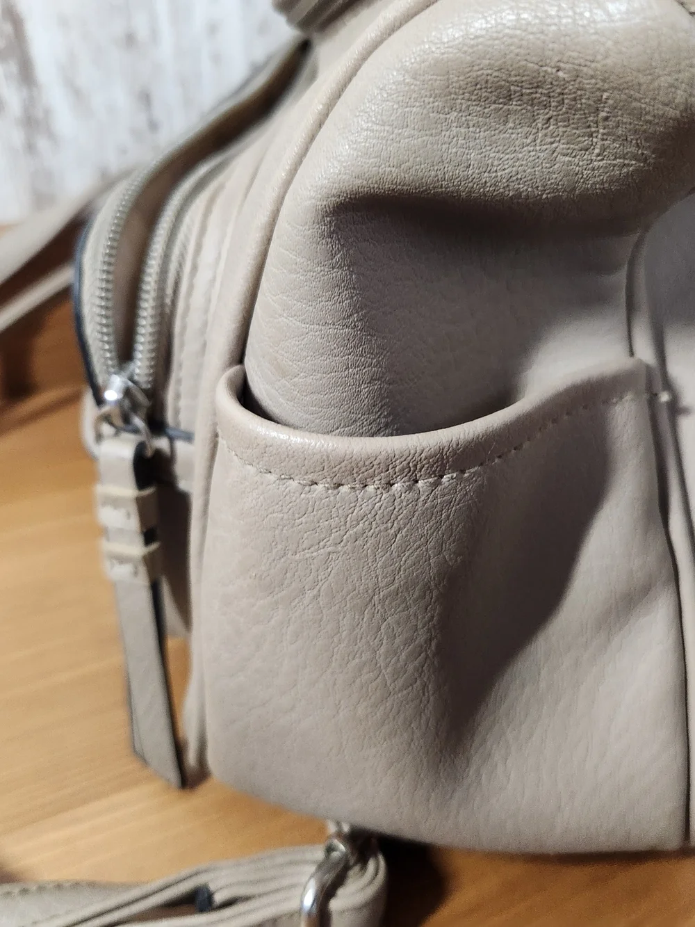 Neutral Beige Stone Crossbody Bag Silver Hardware Converts To Backpack Pockets